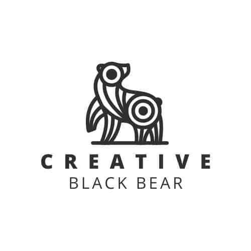 A minimalist logo featuring a stylized bear icon above the words 'CREATIVE BLACK BEAR' in capital letters, representing a digital marketing and advertising agency.